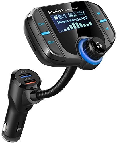 Bluetooth FM Transmitter mit 1,7 Zoll Display und Zwei USB Ports (Schwarz)