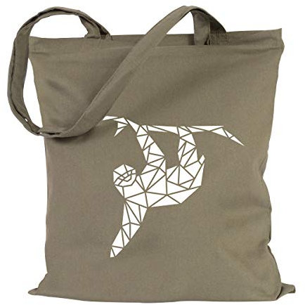 JUNIWORDS Jutebeutel - Wähle ein Motiv & Farbe - Origami Faultier (Beutel: Khaki, Motiv: Weiß)