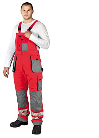 Arbeitslatzhose mit Reflektoren Warnschutzhose Warnschutzlatzhose Latzhose Warnschutz Arbeitshose Sicherheitshose 46 rot