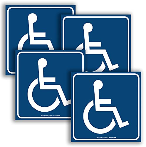 iSYFIX Handicap Signs Stickers Decal Symbol - 4 pack 6x6 inch - ADA Compliant - Premium Front Adhesive Vinyl for Applying inside the Window or Glass Door, Disabled Wheelchair Sign, Disability Sticker.