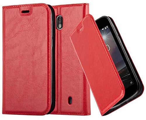 cadorabo Coque pour Nokia 1 2017 en Rouge DE Pomme - Housse Protection avec Fermoire Magnétique, Stand Horizontal et Fente Carte - Portefeuille Etui Poche Folio Case Cover