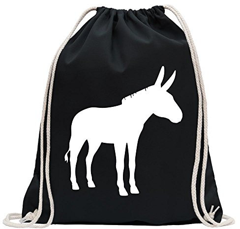 Kiwistar - Turnbeutel - schwarz - Esel - Motiv 2 - tragen - Fun Rucksack Sport Beutel Gymsack Baumwolle mit Ziehgurt