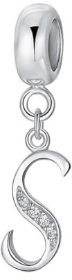 Buchstaben-Charm-Anhänger aus 925er-Sterlingsilber, Alphabet-Charm-Anhänger S, für Pandora-Charm-Armbänder (S)