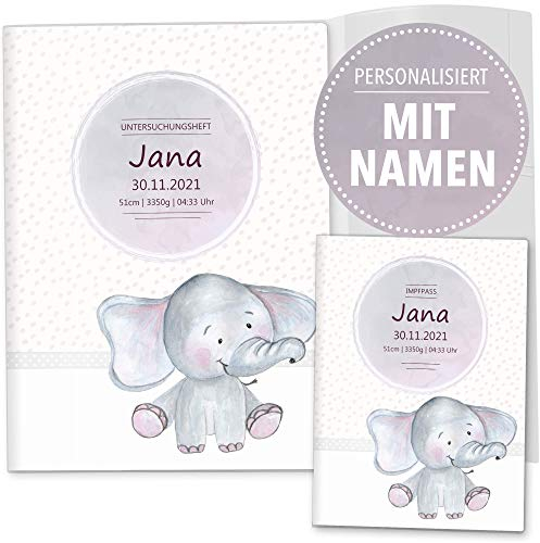 OLGS U-Heft und Impfpasshüllen 3-teiliges Set mit Personalisierung Safari Tour Tier | Untersuchungsheft & Impfpass Hülle, Geschnkidee mit Namen (Impfpass, Uhefthüllen personalisiert, Elefant)