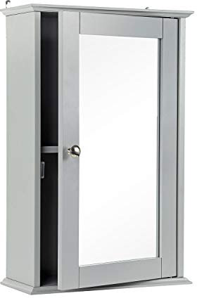 Taylor & Brown Single Door Mirrored Bathroom Cabinet Storage Cupboard Organiser Wall Mounted Mirror Cabinet with Adjustable Shelf, Grey 34cm x 15cm x 53cm