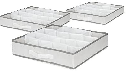 Compactor Set de 3 Organizadores de Cajones Talla: 40x40xA.9 cm Sin Tejido 75 g/M2 Cool Grey 8C En Bolsa PVC con Gancho+Etiqueta de Color-N.W 0,300 Kg, Ribete Gris Blanco, 40 x 40 x 9 cm