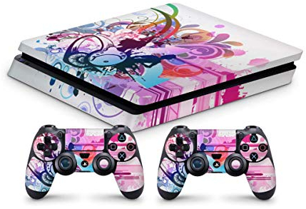 Design Aufkleber Skin Schutzfolie kompatibel mit Playstation 4 PS4 Slim + 2 Controller Skins Headphones