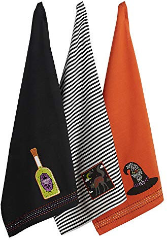 DII Happy Halloween Geschirrtuch-Kollektion, verzierte Baumwolle, Küchenhandtücher-Set, 45,7 x 71,1 cm, Bewitched Potion, 3 Stück