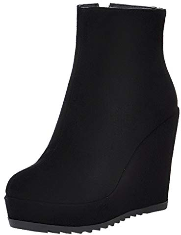 LUXMAX Donna Stivali Zeppa Alta Plateau Stivaletti Tacco Alto con Cerniera Laterale (Nero) - 36 EU