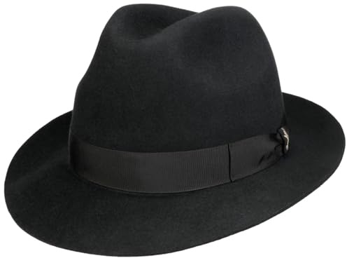 Borsalino Sombrero Bogart Marengo Mujer/Hombre - Made in Italy de Lana Fieltro Pelo con Banda Grosgrain Verano/Invierno - 60 cm Negro