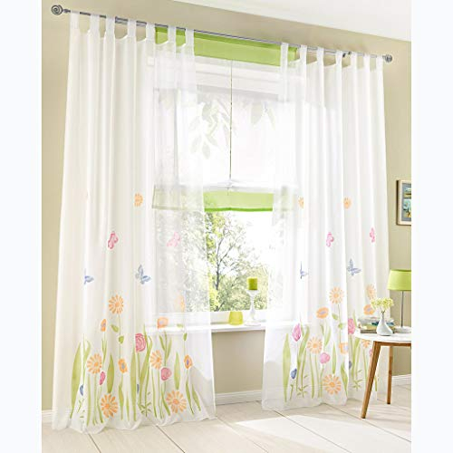 SIMPVALE 2er-Set Vorhänge mit Schlaufen und Blumendruck, Voile-Vorhänge, für Schlafzimmer Wohnzimmer Kinderzimmer Balkon, grün, 150x260cm