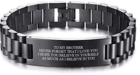 PJ JEWELLERY To My Brother Geschenk Armband Männer Inspirierende Nachricht Graviert Edelstahl Link Armband für Männer NEVER FORGET THAT I LOVE YOU Graviert