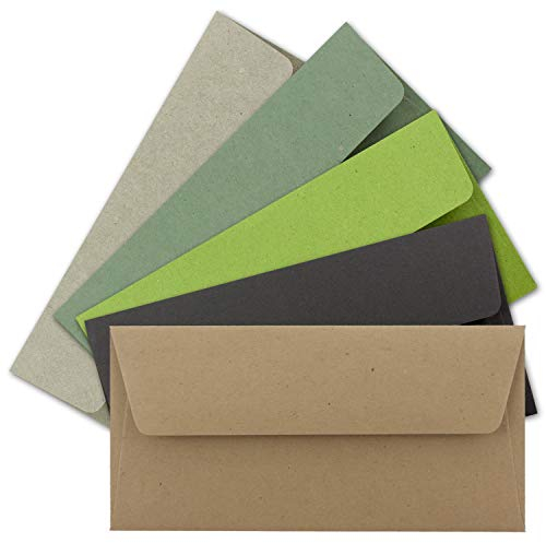 25x Brief-Umschläge Farbenmix-Paket DIN Lang - 110 x 220 mm (11 x 22 cm) - Vintage Kraftpapier Natur-Papier Kuverts - Ideal für Einladungs-Karten