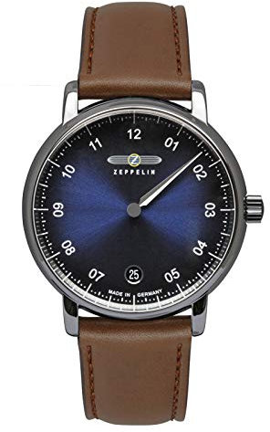 Zeppelin Damenuhr mit Lederband 36 MM ETA Quarz Monotimer Einzeigeruhr Datum 8643-3