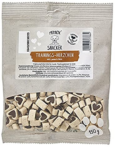 PRIMOX Snack Trainings-Snack Herzchen Herzen mit Lamm & Reis - zuckerfreier Snack/Leckerli für Hunde - ideal für's Training, unterwegs und zwischendurch, 1er Pack (1 x 0.15 kilograms)