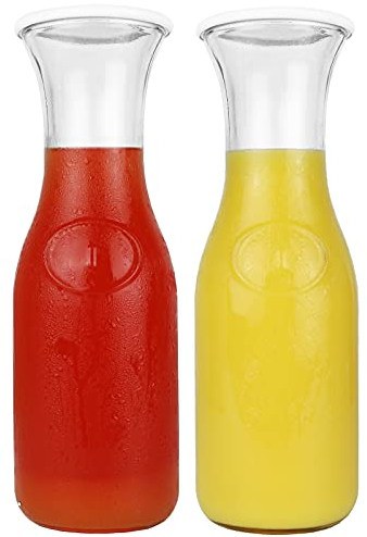 Jarra de vidrio con tapas | 34 oz jarra de agua, jarra de jugo, ideal para vino, leche, jugo y barra de mimosa, [juego de 2]