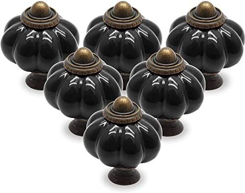 Cjueiom Lot de 12 boutons de tiroir en céramique noire vintage avec vis de montage – Poignées de placard antiques pour armoire de cuisine et commode