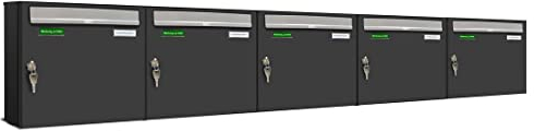 AL Briefkastensysteme Basic 5er Briefkasten RAL 7016 Anthrazit Grau/Einwurfklappe RAL 9006 Weiß Aluminium 5 Fach DIN A4 wetterfest mit Posthaltebügel und 2 Namensschildern