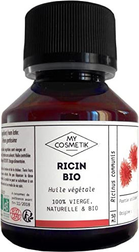 MY COSMETIK - Aceite vegetal de ricino - Cosmos Organic - 100% puro y natural - Fabricado en Francia - Fortalece cabello, pestañas, cejas, barba - 50 ml