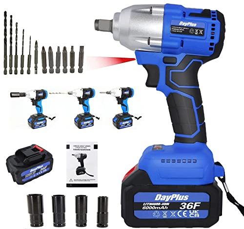 21V Llave de impacto a bateria,420Nm Alto Par Pistola de impacto con 6,0 Ah batería,Atornillador de Impacto de 1/2 pulgadas,4pcs Vasos de Impacto 14/17/19/22mm,llave de impacto Tornillos Ruedas Coche