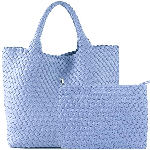 JINMANXUE Modische gewebte Tasche Shopper Tasche Reisehandtaschen und Geldbörsen Frauen Tote Bag Große Kapazität Schultertaschen, himmelblau