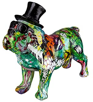 Casablanca Deko Tierfigur Street Art - Mops Hundefigur mit Hut und Brille - aus Kunstharz - Farbe: Mehrfarbig, Höhe 24 Länge 27 cm