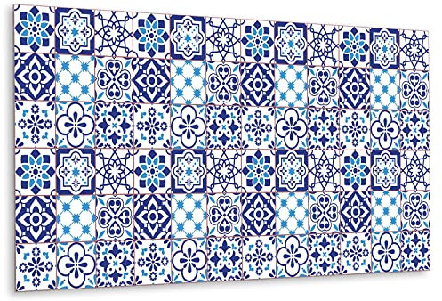 Decormat Auto-adhésif Crédence Bleu Vinyle Muraux Dosseret de Protection Splashback Stickers Carrelage Autocollant 100x50 cm - Motif azulejos