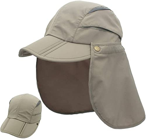 Magracy Herren Damen Outdoor breiter Krempe Mesh UPF50+ Sonnenkappe mit Nackenschutz Schnell Trocknend Fischerhut Hellgrau