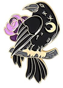 STANG Broche Oiseau Noir Rose Corbeau Broche Laque Émail Badge