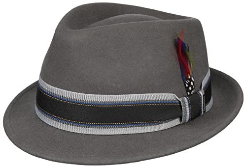 Stetson Lancover Trilby Wollhut Einfarbiger Hut mit Ripsband Eleganter Filztrilby mit Baumwollfutter Wetterfest knautschbar Herren Herbst Winter grau L (58-59 cm)
