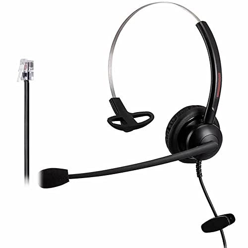 RJ9 Single Ear Phone Headset with Noise Cancelling Microphone One Ear Telephone Headphone with Mic, RJ9 Jack Adapter Work for for Panasonic Snom Grandstream, Sangoma, Escene, ATCOM, Yealink SIP Phones