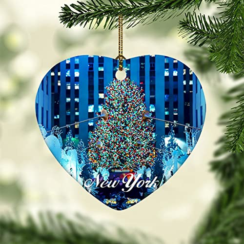 Weihnachten Keramik Anhänger New York City Szene Gebäude Stadtbild Naturlandschaft Christbaumschmuck Mit Seil Weihnachtsdekoration Memorial Tree Anhänger, Für Geschenkanhänger, Auto Rückspiegel