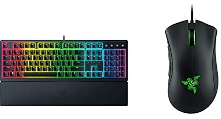 Razer Ornata V3 - Low-profile Mecha-membrane Keyboard Chroma RGB UK Layout | Black & DeathAdder Essential - Wired Gaming Mouse Black