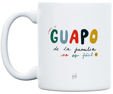UO Taza de Regalo con Mensaje Ser el Guapo de la Familia no es fácil, Regalo para Amigos, Regalo Original para Hermanos, Regalo Divertido para primos, 350 ml, Cerámica