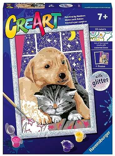 Ravensburger - CreArt D-Serie: Pelzige Freunde, Malset nach Zahlen, enthält ein vorgedrucktes Brett, einen Pinsel, Farben und Zubehör, kreatives Spiel für Jungen und Mädchen, 7+ Jahre