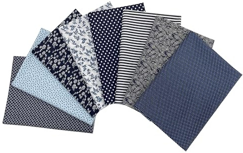 Jukway 8 Stück Baumwollstoff Meterware 50 x 50 cm Stoffpaket Baumwolle Stoffreste DIY Patchwork Baumwolltuch mit vielfältigen Mustern Stoffe zum Nähen Quilten Dekoration Handwerken (Dunkelblau)