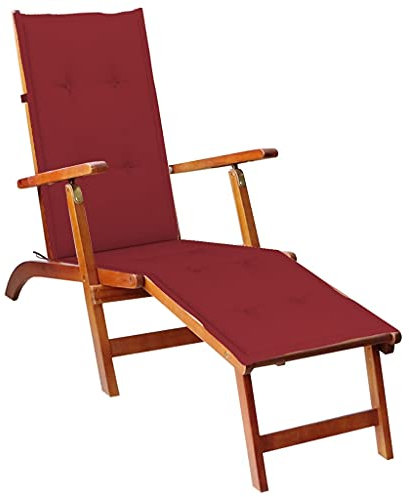 INLIFE Liegestuhl mit Fußstütze und Auflage Akazie Massivholz,10.83kg,3064023