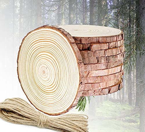Notwo Holzscheiben 10 Stücke Baumscheiben 14-15 CM Holzscheiben Zum Basteln,Durchmesser 10mm dick,Ungebohrte Baumscheibe,für Basteln,Weihnachtsdeko,Mit Bindfaden und Klauen Nägel. (10 Stück 14-15cm)