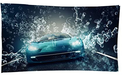 TFLABS 3D Strandtücher Blau&Auto Strandtuch Für Erwachsene Kinder Microfaser Badetuch Schnelltrocknend Strandhandtuch, Ideal Für Strand,Urlaub,Camping,Schwimmen 80 x 130 cm