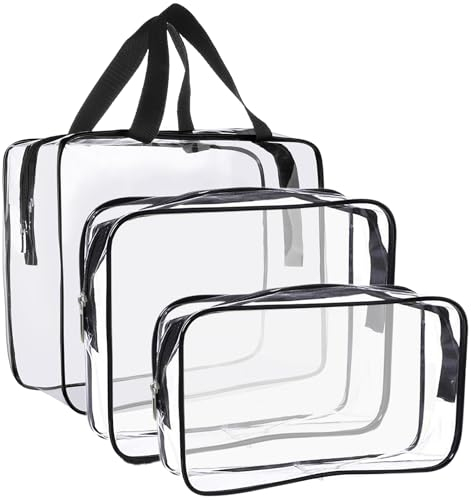 Transparente Kulturbeutel, Quart Größe, Reise-Make-up-Kosmetiktasche, PVC, Kulturbeutel, Kosmetiktasche für Damen und Herren, 3 Stück, Transparent, L+M+S, Moderne Einfachheit