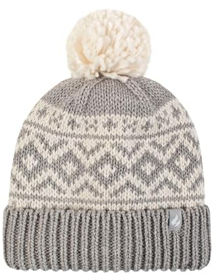 HEAT HOLDERS SOCKSHOP Damen Hut - Damen 'Billingen' Umdrehen Manschette Thermal Hut Faire Insel Muster Pom Pom Winter Warm Einheitsgröße Hellgrau