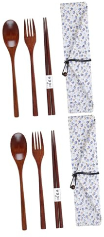 HOMSFOU 2-Teiliges Dreiteiliges Outdoor-Geschirr Picknick-Besteck Holzgabel Besteck Essstäbchen Geschirr Korea Mit Für Anzüge Wiederverwendbaren Löffeln + Stil Verschlungene