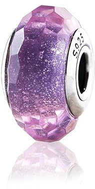 Nbsameng Breloque en verre de Murano, breloque en argent 925 pour bracelets et colliers Pandora, cadeaux pour femmes et filles, Coupe diamant (violet)