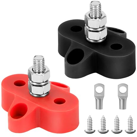 QIMEI-SHOP Anschlussbolzen M6 Batterieklemmenblöcke 12V-48V Batterie Stromverteilungs Klemmblock Sammelschiene Busbar für Auto Wohnmobil Boot Schwarz und Rot 2 Stück