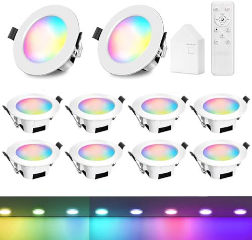 GEYUEYA Home Einbaustrahler Led 10er Set, Led Spots 230v 9W Kit RGBCW Bluetooth/WLAN Dimmbar, Mit Fernbedienung + Smart Bridge, Deckenspots, Spots Deckenleuchte(Weißes Gehäuse)