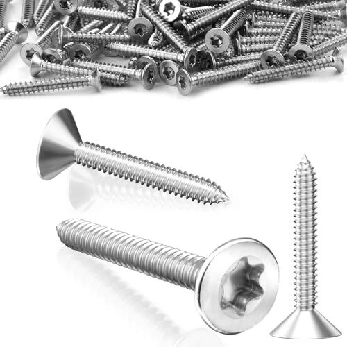 SWTYExt 120 Stück Holzschrauben Torx 4x25mm Torx Schrauben Spanplattenschrauben Edelstahl V2A Selbstschneidende Holz Blechschrauben Senkkopf Schrauben Vollgewinde für Befestigungselemente