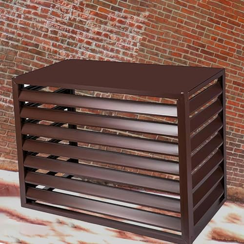 XENITE Klimaanlagen-Abdeckung für Außengeräte, robuster Aluminium-Klimaanlagen-Zaunschutz, Sichtschutz für den Außenbereich, AC-Zaunschutz, Lamellen-Pflanzenregal, braun, 100 x 50 x 70 cm
