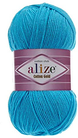 100g Strickgarn Alize Cotton Gold Uni Klassikgarn Häkelgarn Strick-Wolle Farbwahl, Farbe:16 türkisblau