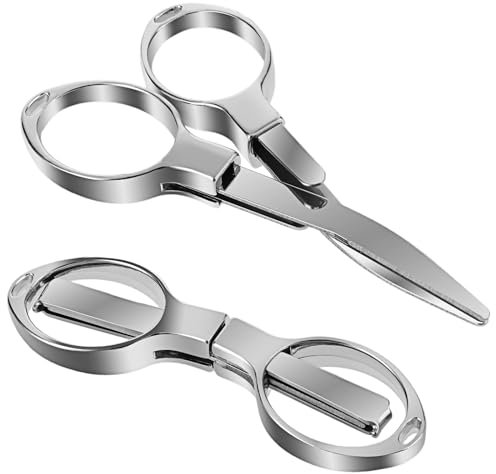 JIEYAO 2pz Forbici Pieghevoli, Mini Forbici Pieghevoli Portatili Forbici Artigianali Telescopiche in Acciaio Inossidabile con Foro Portachiavi Forbici da Viaggio per Adulti Bambini Taglio (argento)