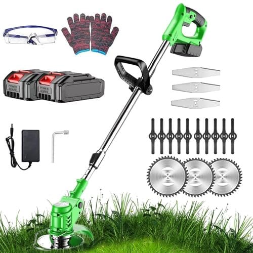 PIPRE Strimmer Cordless 24V Battery Strimmer Lawn Edger with 2PCS 1500MAH Batteries and Charger, Charger, 3 Types Blades, Height Adjustable Grass Trimmer, Lightweight Brush Cutter…